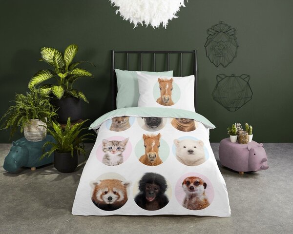 Единично удължено памучно детско спално бельо 140x220 cm Young Animals – Good Morning