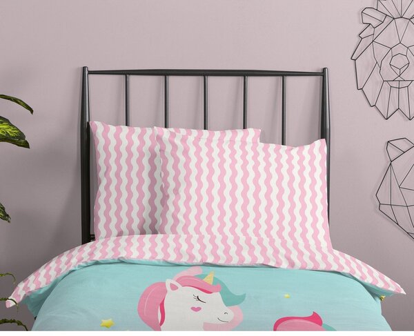 Розово-тюркоазено единично памучно детско спално бельо 140x200 cm Sweety – Good Morning