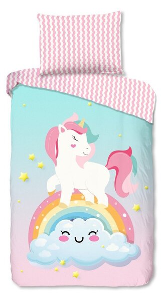Розово-тюркоазено единично памучно детско спално бельо 140x200 cm Sweety – Good Morning