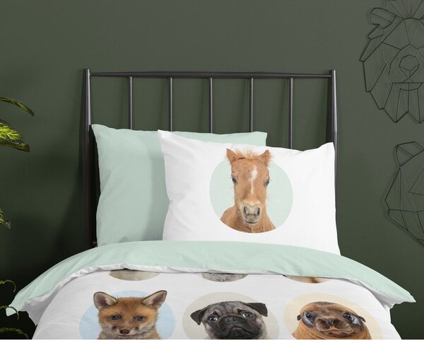Единично удължено памучно детско спално бельо 140x220 cm Young Animals – Good Morning