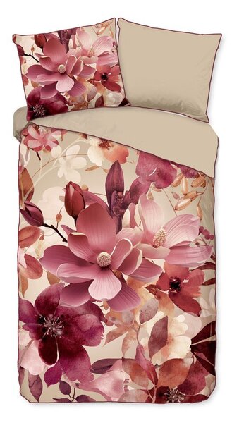 Розово-бежово единично удължено спално бельо от памучен сатен 140x220 cm Chaja – Descanso