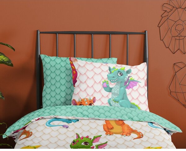 Единично удължено памучно детско спално бельо 140x220 cm Dragons – Good Morning