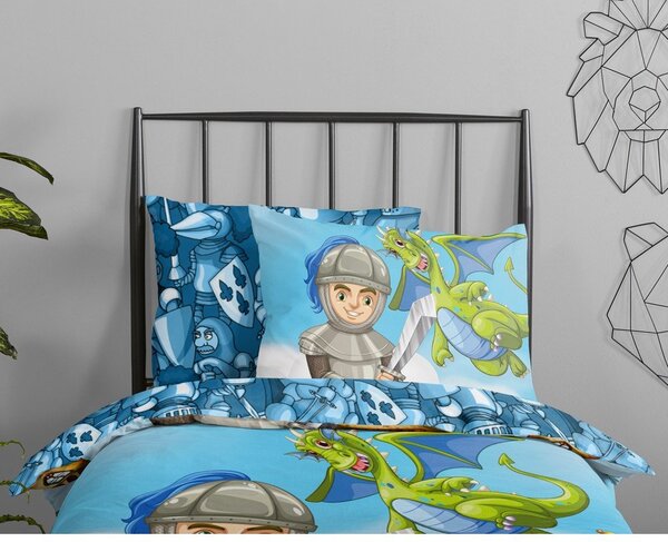 Синьо единично удължено памучно детско спално бельо 140x220 cm Knight – Good Morning