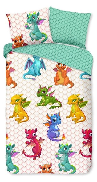 Единично удължено памучно детско спално бельо 140x220 cm Dragons – Good Morning