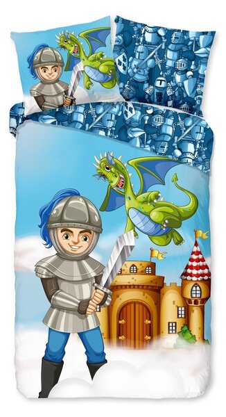 Синьо единично удължено памучно детско спално бельо 140x220 cm Knight – Good Morning