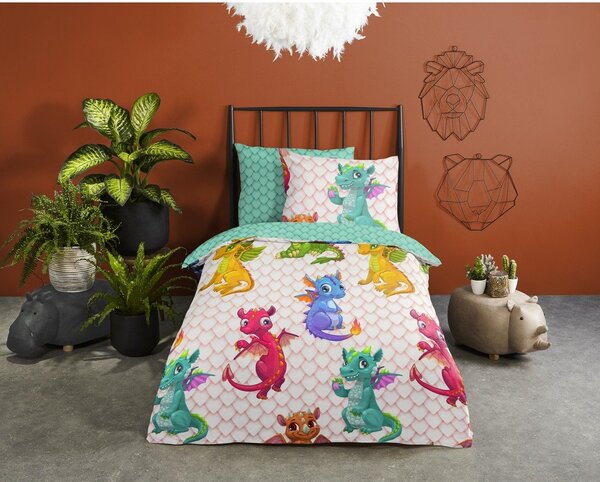 Единично удължено памучно детско спално бельо 140x220 cm Dragons – Good Morning