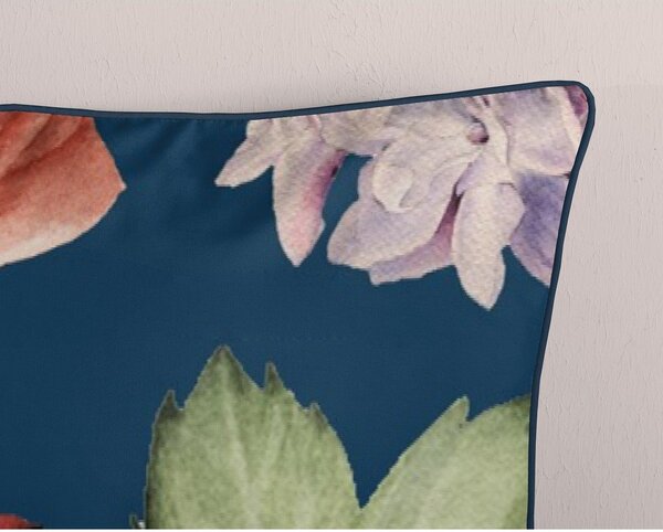 Тъмносиньо единично удължено спално бельо от памучен сатен 140x220 cm Fiori – Descanso
