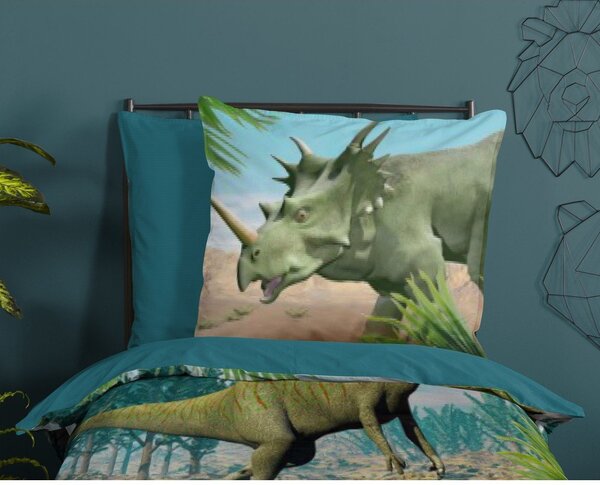 Зелено-синьо единично памучно детско спално бельо 140x200 cm Dino – Good Morning