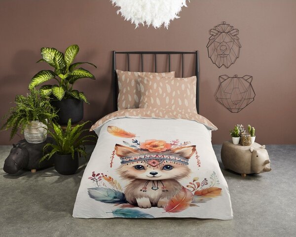 Кафяво-бежово единично памучно детско спално бельо 140x200 cm Hay – Good Morning
