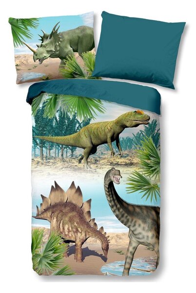 Зелено-синьо единично памучно детско спално бельо 140x200 cm Dino – Good Morning