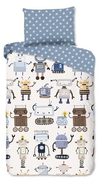 Синьо -бежово единично памучно детско спално бельо 140x200 cm Robo – Good Morning