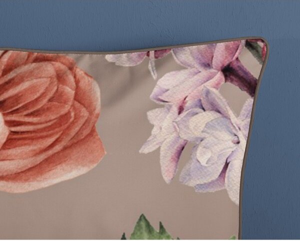 Сиво-кафяво двойно удължено спално бельо от памучен сатен 240x220 cm Fiori – Descanso