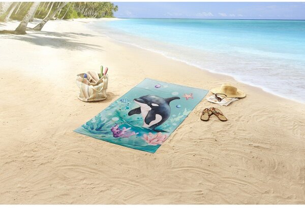 Синя детска кадифена плажна кърпа 75x150 cm Splash – Good Morning