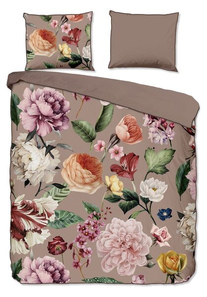 Сиво-кафяво двойно удължено спално бельо от памучен сатен 240x220 cm Fiori – Descanso