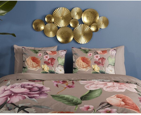 Сиво-кафяво двойно удължено спално бельо от памучен сатен 240x220 cm Fiori – Descanso