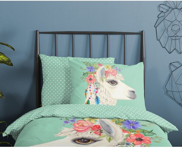 Единично удължено памучно детско спално бельо в цвят мента 140x220 cm Joey – Good Morning