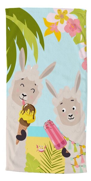 Детска кадифена плажна кърпа 75x150 cm Happy lamas – Good Morning