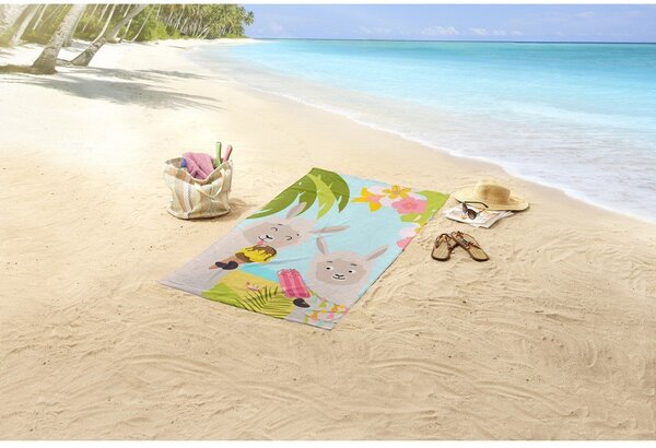 Детска кадифена плажна кърпа 75x150 cm Happy lamas – Good Morning