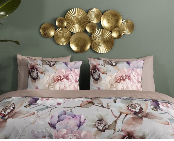 Сиво-кафяво единично удължено спално бельо от памучен сатен 140x220 cm Colinda – Descanso