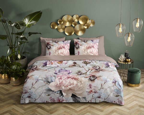 Сиво-кафяво единично удължено спално бельо от памучен сатен 140x220 cm Colinda – Descanso