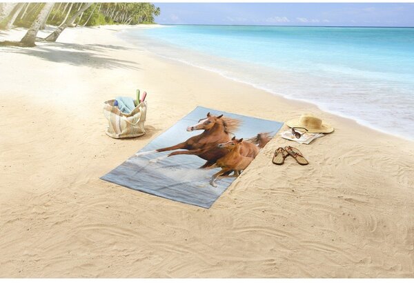 Синя-кафява детска кадифена плажна кърпа 75x150 cm Free – Good Morning