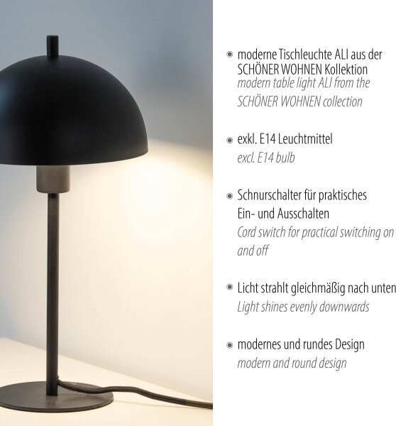 Schöner Wohnen 11726-18 - Настолна лампа ALI 1xE14/15W/230V черна