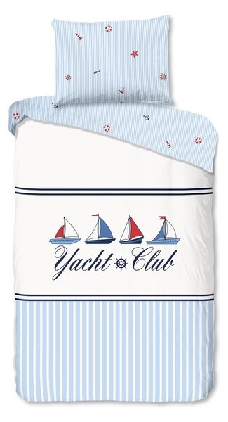 Бяло-синьо единично памучно спално бельо 140x200 cm Yachtclub – Good Morning