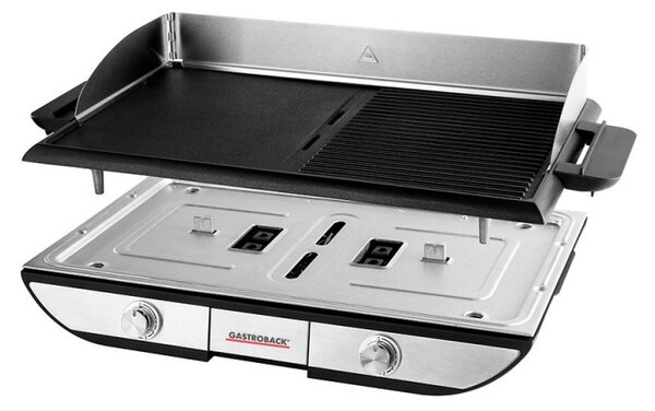 Електрически грил с подвижни плочи Gastroback Advanced Pro 42523, 2300W, 50х30 см, 90-240°C, Гладка/оребрена, Незалепваща, Тава за мазнина, Черен/инокс