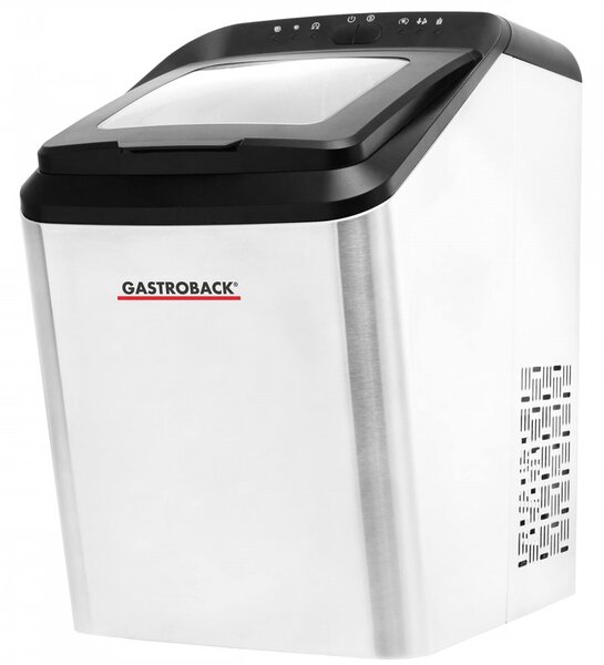 Ледогенератор Gastroback Bartender Pro 41143, 145W, 15 кг/24 ч, 2.8 л, 2 размера, R600a, LED, Без CFC, Инокс/черен