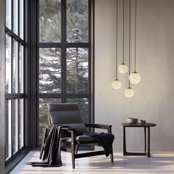 Molto Luce LED висяща лампа ARE, черна, алабастър, Ø 8 см, CCT, DALI, Затъмняване, Черен, Дневна/трапезария, Камък, Модерен, Глобус