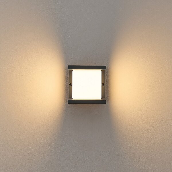 Molto Luce LED лампа за външна стена FYNN-U, антрацит, 12 см, IP65, CCT с, Черен, Алуминий, Модерен