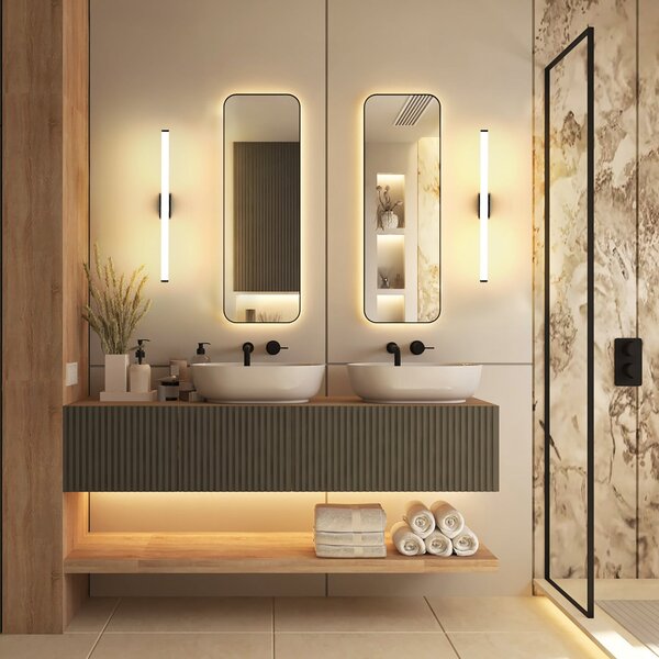 Molto Luce LED стенна лампа VINA S, черна, ширина 40 см, IP44, CCT, Черен, Баня, Алуминий, Модерен