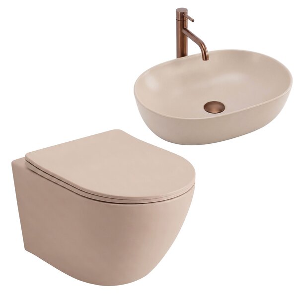 Комплект Конзолна WC Чиния Focus + Умивалник за Плот Rea Focus Taupe