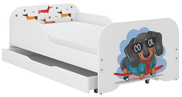 Пълно детско легло 140 x 70 cm с матрак и решетка - SKATE DOG