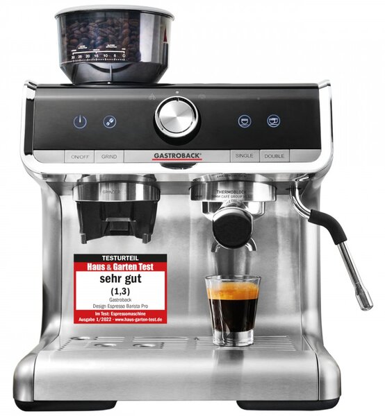 Еспресо машина Gastroback Espresso Barista Pro 42616, 1550W, 15 bar, 2.8 l, ULKA, PID, 30 степени на смилане, Инокс