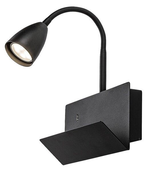 RABALUX Tacito, indoor wall lamp, black metal lamp with white plastic shade, GU10 1xMAX25W, L23cm, H29cm, D6cm, distance from th