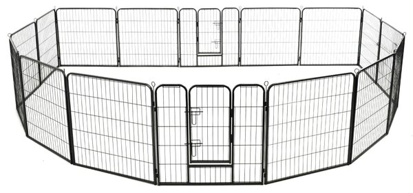 VidaXL Заграждение за куче, 16 панела, стомана, 80x80 см, черно