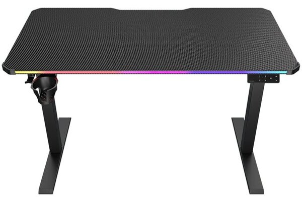 Бюро Cougar Gaming E-Ares 120, до 80 кг. натоварване, RGB подсветка, USB-C порт, поставка за чаша, електрическо управление на височина, черно