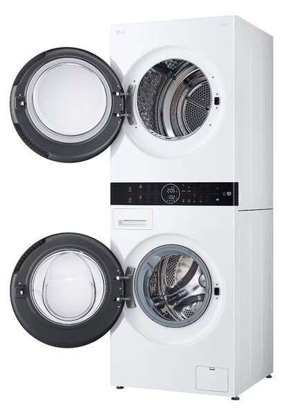 Комплект пералня и сушилня LG WashTower WT1210WWF, клас A, 12 кг. капацитет на пералня/10 кг. на сушилня, 1350 оборота в минута, 6 програми, 60 cm ширина, отложен старт, Smart Diagnosis, AI DD, Steam, TurboWash360, LoadSense, бели