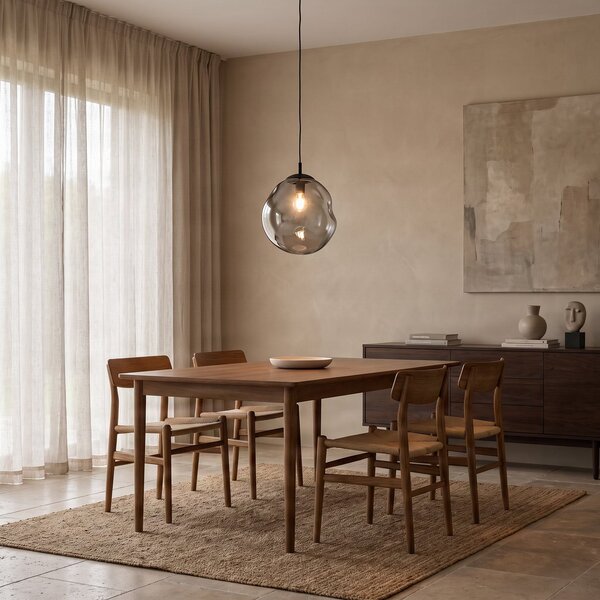 TK Lighting Стъклена висяща лампа Sol, Ø 35 см, черна/димово сива, Затъмняване, Прозрачен, Дневна/трапезария, Стъкло, Модерен