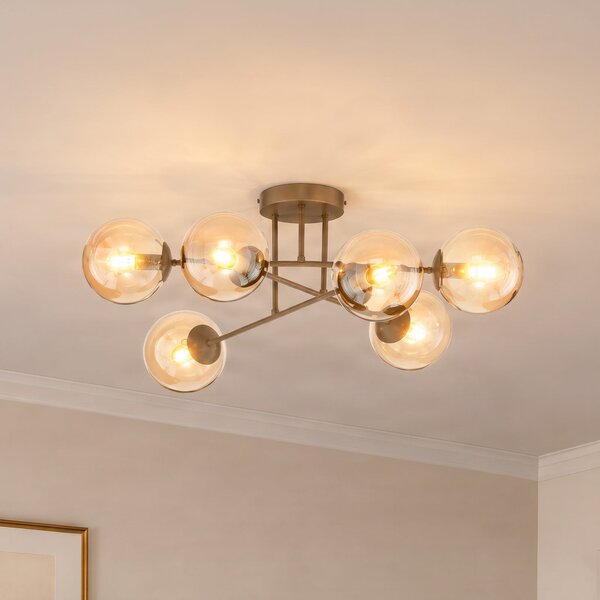 EMIBIG LIGHTING Таванна лампа ROMA, бежова, Ø 75 см, 6-лампова, стъкло/метал, E14, Затъмняване, Бежов, Дневна/трапезария, Стъкло, Модерен, Глобус
