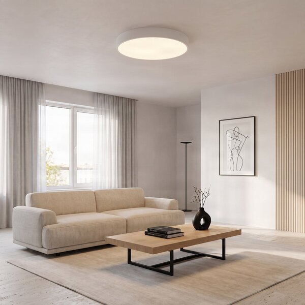 TEMAR LIGHTING Осветително тяло за таван Cleo, Ø 60 cm, IP20, бяло, метал, E27, Затъмняване, Бял, Дневна/трапезария, Метал, Модерен