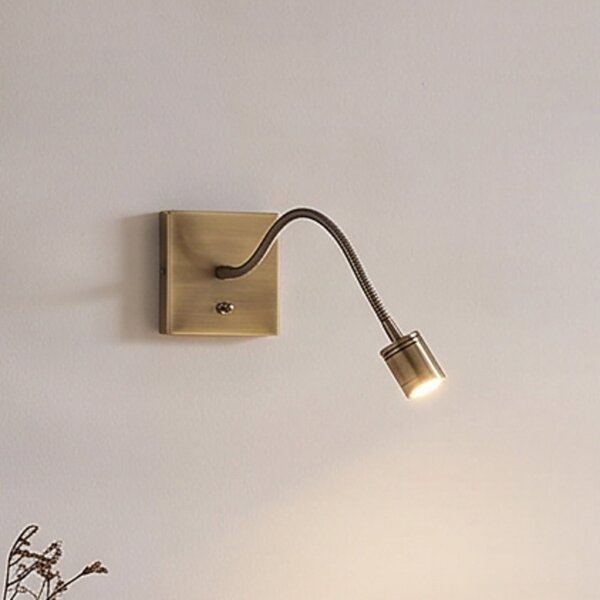 Lindby LED лампа за стена Mayar, 2, месинг, четене, 11 cm, Бронзов / античен месинг, спалня, Метал, Модерен