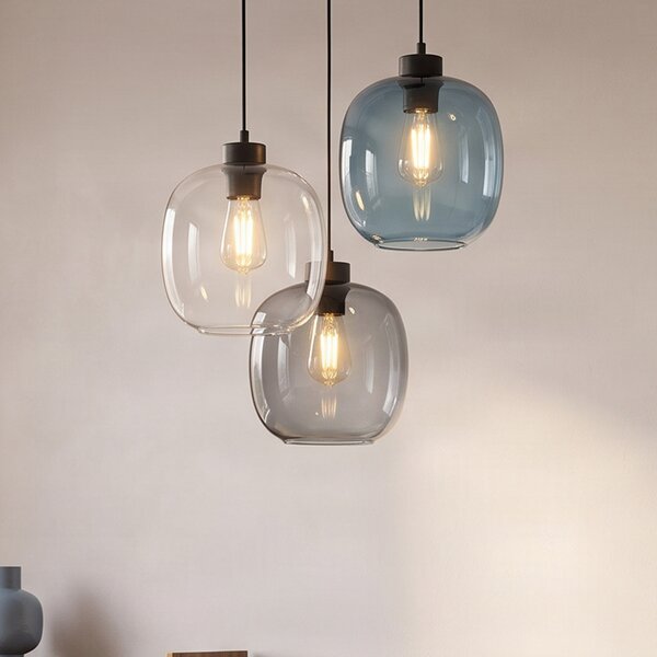 TK Lighting Висяща лампа Elio, стъкло, синьо/прозрачно/сиво, Ø 52 cm, 3 светлини, Затъмняване, Прозрачен, Дневна/трапезария, Стъкло, Модерен, Висулки в пакет