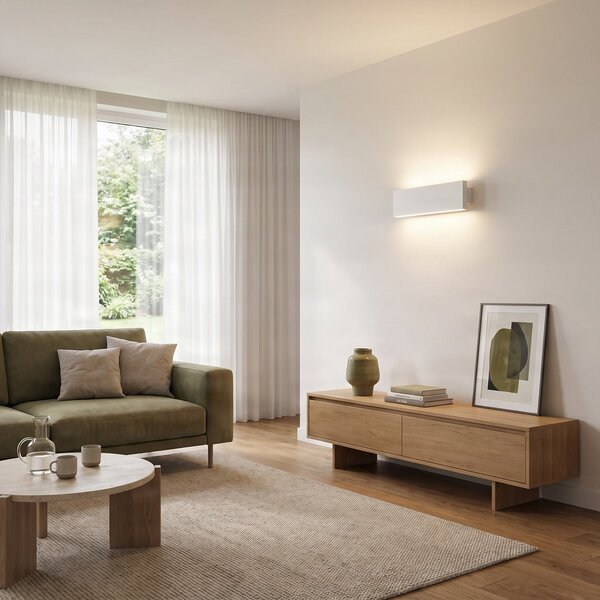 Lindby Ignazia LED стенен осветител, 28 cm, бял, метал, нагоре/надолу, Затъмняване, Бял, Дневна/трапезария, Метал, Модерен