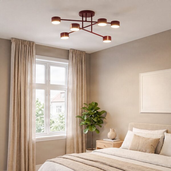 EMIBIG LIGHTING Таванна лампа HALO, тъмночервена, Ø 60 см, 6-лампова, метал, GX53, Затъмняване, Червен, Дневна/трапезария, Метал, Модерен, Полукръгъл таван с разстояния