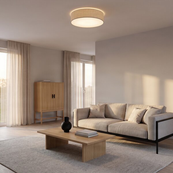 Eko-Light Таванна лампа Leano, сива, от лен, Ø 50 см, Затъмняване, Сив, Дневна/трапезария, Плат / текстил, Модерен