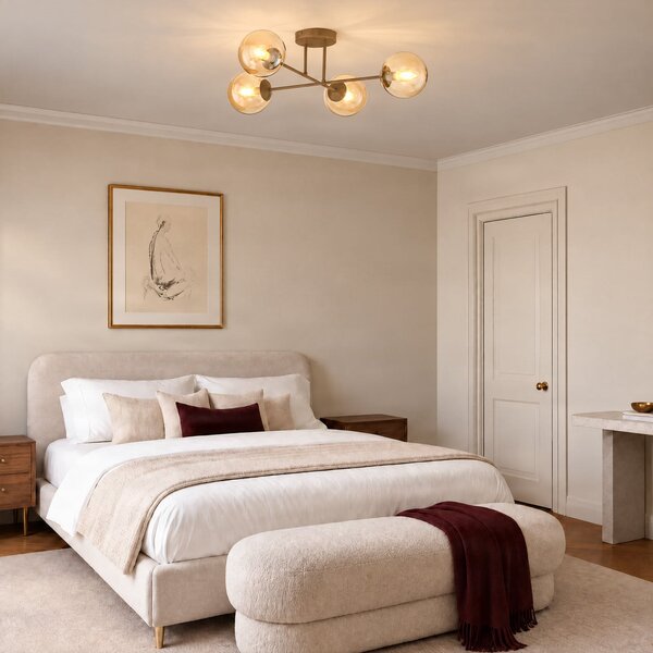 EMIBIG LIGHTING Таванна лампа ROMA, бежова, дължина 75 см, 4-лампова, стъкло/метал, Затъмняване, Бежов, Дневна/трапезария, Стъкло, Модерен, Глобус