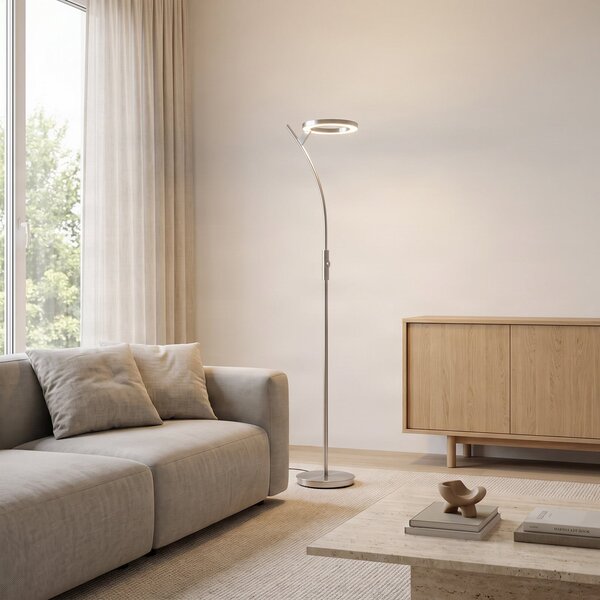 Lindby LED подова лампа Darion, сива, метална, с възможност за димиране, 180cm, Затъмняване, Сив, Дневна/трапезария, Метал, Модерен