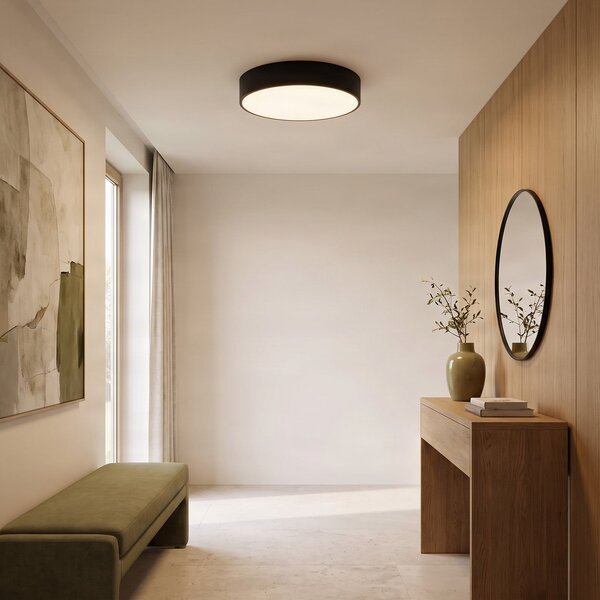 TEMAR LIGHTING Таванна лампа Cleo 400, черна, сензор, IP20, Ø 40 cm, метал, Черен, Дневна/трапезария, Метал, Модерен